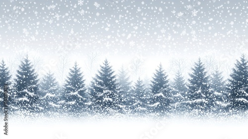 A tranquil forest scene with snow-covered trees in the winter.A serene winter forest featuring snow-draped trees.Snow-capped trees in a peaceful winter forest setting.A peaceful winter scene with