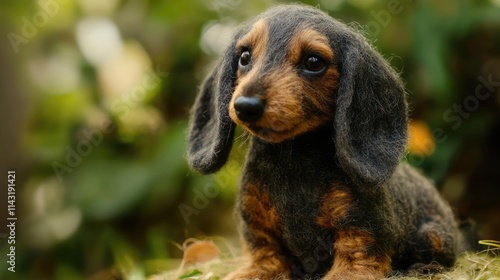 Coarse Wooled Dachshund Styled as an Adorable Rabbit with Fluffy Textures in a Natural Outdoor Setting photo