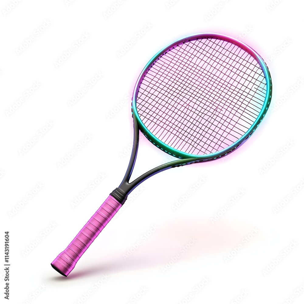 Colorful Tennis Racket with Modern Design in a White Background Colorful Tennis Racket with Modern Design in a White Background