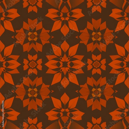 Geometric Floral Pattern: An intricate and captivating seamless pattern featuring a stylized floral design in a vibrant orange and brown color palette.