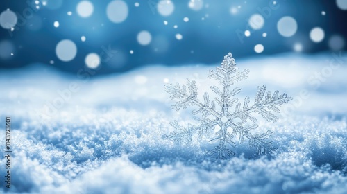 Snowflakes gently descend onto a serene winter landscape creating a magical and tranquil atmosphere in a snowy setting.