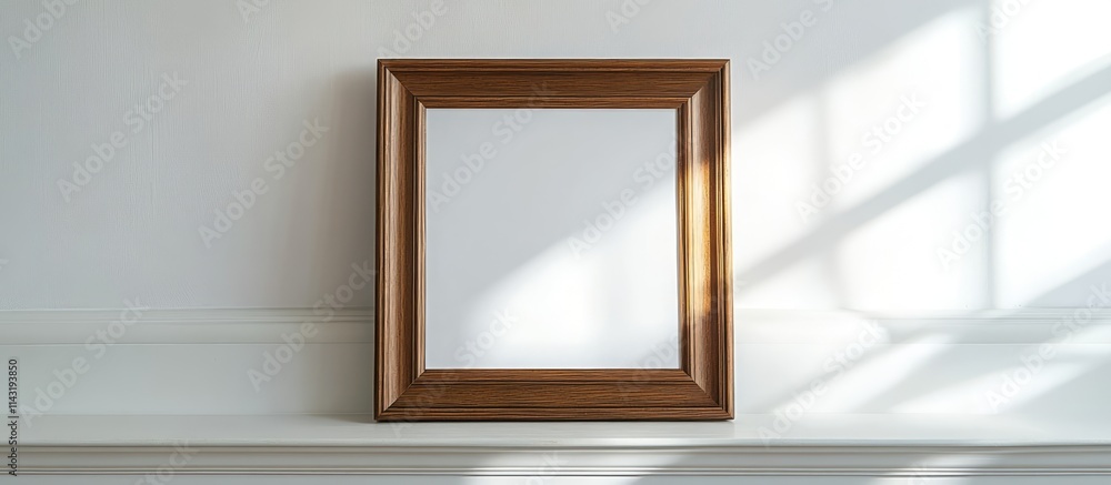 Elegant wooden picture frame on a minimalist white background perfect for highlighting cherished photographs or art pieces. Elegant wooden picture frame on a minimalist white background perfect for highlighting cherished photographs or art pieces.