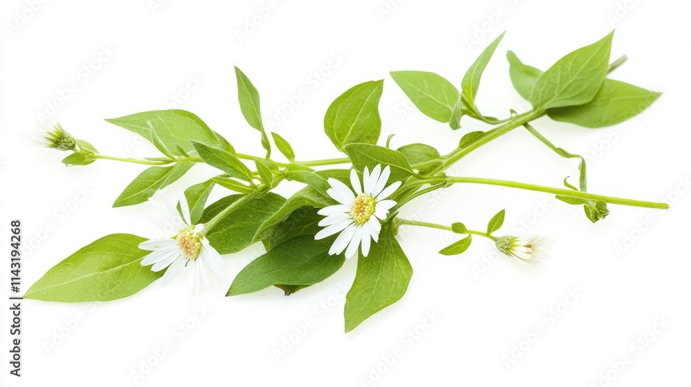 Medicinal False Daisy Herb with White Flowers and Green Leaves Known as Yerba De Tajo in Traditional Thai Herbology Medicinal False Daisy Herb with White Flowers and Green Leaves Known as Yerba De Tajo in Traditional Thai Herbology