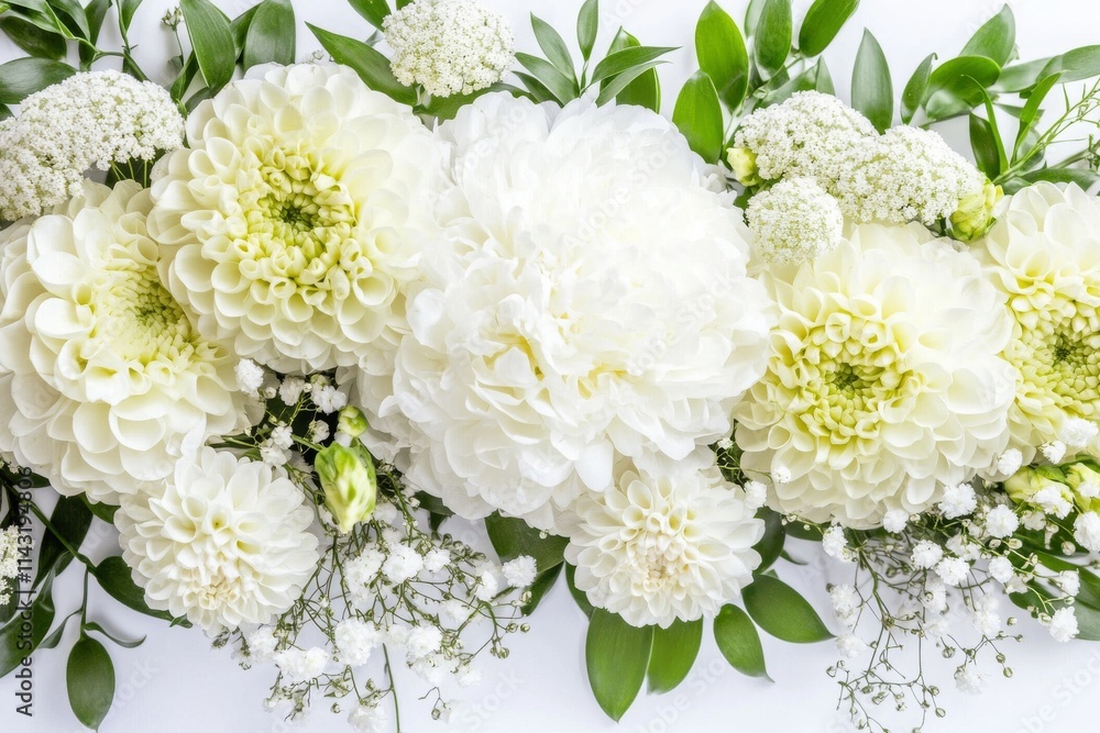 A textured background adorned with a floral border of white blooms and green leaves A textured background adorned with a floral border of white blooms and green leaves