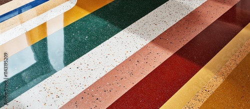 Vibrant elegant terrazzo flooring with bold color contrasts ideal for contemporary interior design and stylish aesthetic appeal