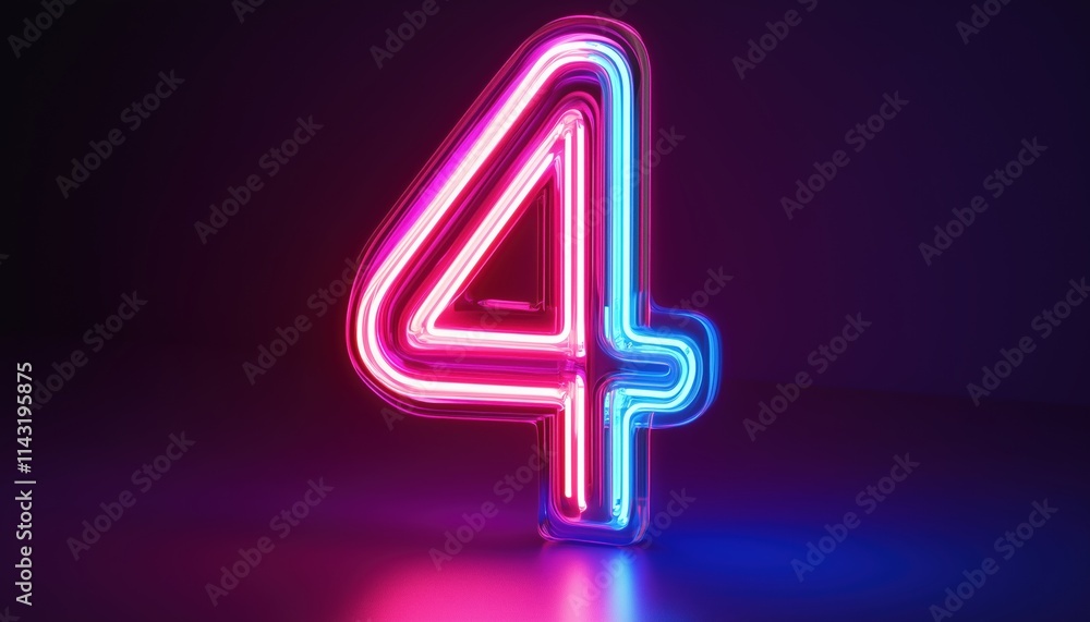 Neon Number Four Glowing Inside Glass Shape Symbol 4: Top Chart Rendering. Neon Number Four Glowing Inside Glass Shape Symbol 4: Top Chart Rendering.