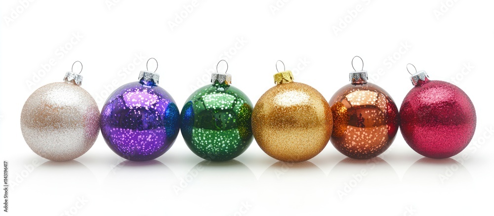 Vibrant collection of Christmas tree baubles in various colors isolated on white for elegant holiday decoration inspiration Vibrant collection of Christmas tree baubles in various colors isolated on white for elegant holiday decoration inspiration