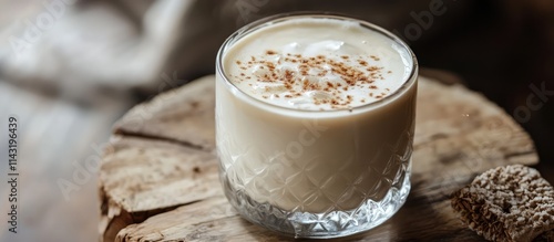 Iced coffee latte served in a rustic glass on a wooden table ideal for summer afternoons and coffee lovers seeking refreshment