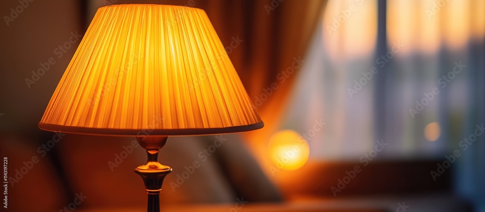 Elegant lamp with soft focus warm glow creating a cozy ambiance in a stylish interior setting during twilight hours Elegant lamp with soft focus warm glow creating a cozy ambiance in a stylish interior setting during twilight hours