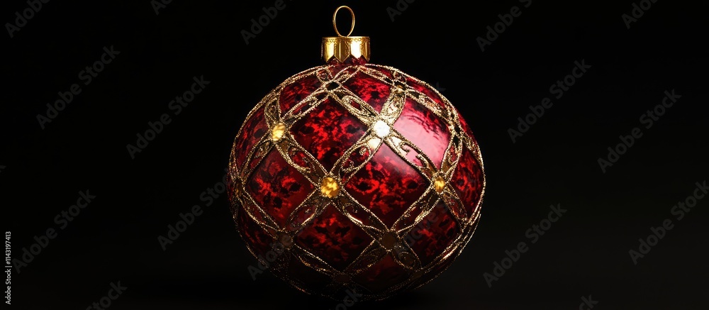 Elegant red and gold Christmas ornament with intricate design on a black background perfect for holiday decorations and festive themes