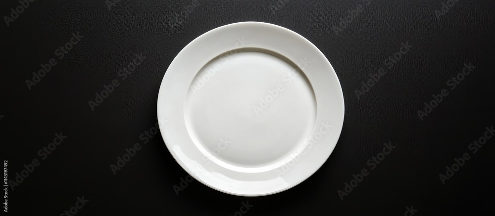 Minimalistic white plate on black table illuminated by natural light showcasing simplicity and elegance in dining settings. Minimalistic white plate on black table illuminated by natural light showcasing simplicity and elegance in dining settings.