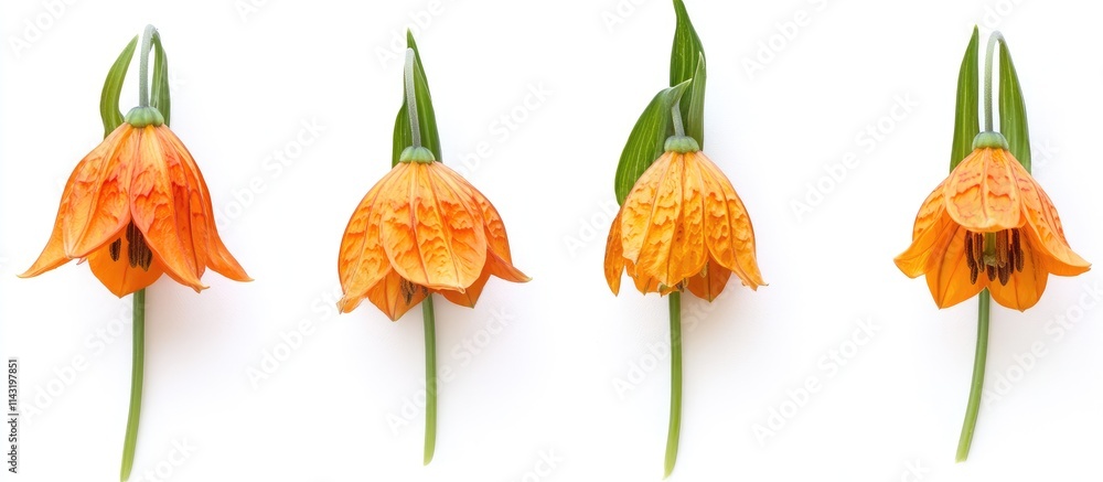 Fototapeta premium Imperial fritillary flower arrangement isolated on white background capturing vibrant orange hues and intricate petal details.