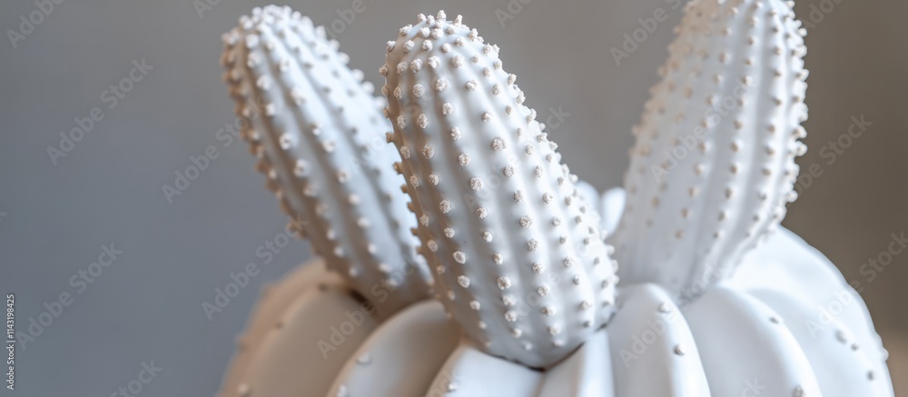 Modern white ceramic cactus close-up with dual shoots highlighting contemporary decorative art design elements and textured details Modern white ceramic cactus close-up with dual shoots highlighting contemporary decorative art design elements and textured details