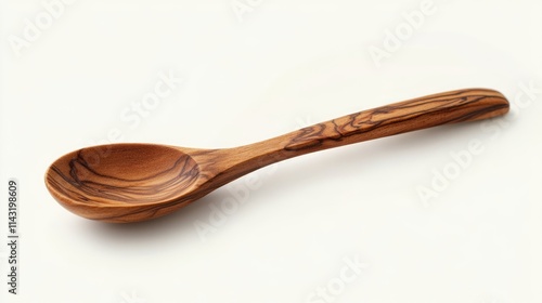 Cinnamon stick in wooden spoon on soft neutral background showcasing culinary ingredients and rustic kitchen decor photo