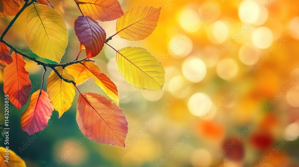 Autumn leaves in vibrant fall colors with a blurred bokeh background creating a warm seasonal atmosphere Autumn leaves in vibrant fall colors with a blurred bokeh background creating a warm seasonal atmosphere