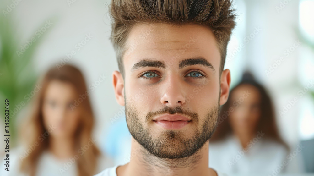 A confident man focuses intently on his computer, showcasing dedication and professionalism in a vibrant office space. A confident man focuses intently on his computer, showcasing dedication and professionalism in a vibrant office space.