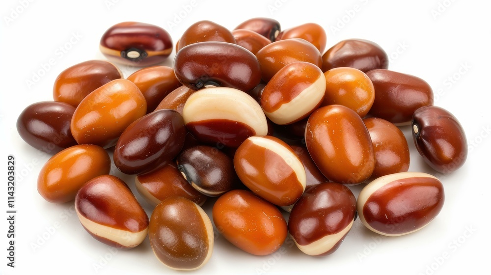 Fresh azuki beans with a glossy sheen, showcased on a white background for a vibrant presentation. Fresh azuki beans with a glossy sheen, showcased on a white background for a vibrant presentation.