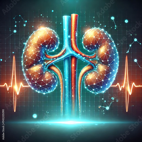 the medical care for kidney problems. Organ donor. The doctor in the center on a light blue background
 photo