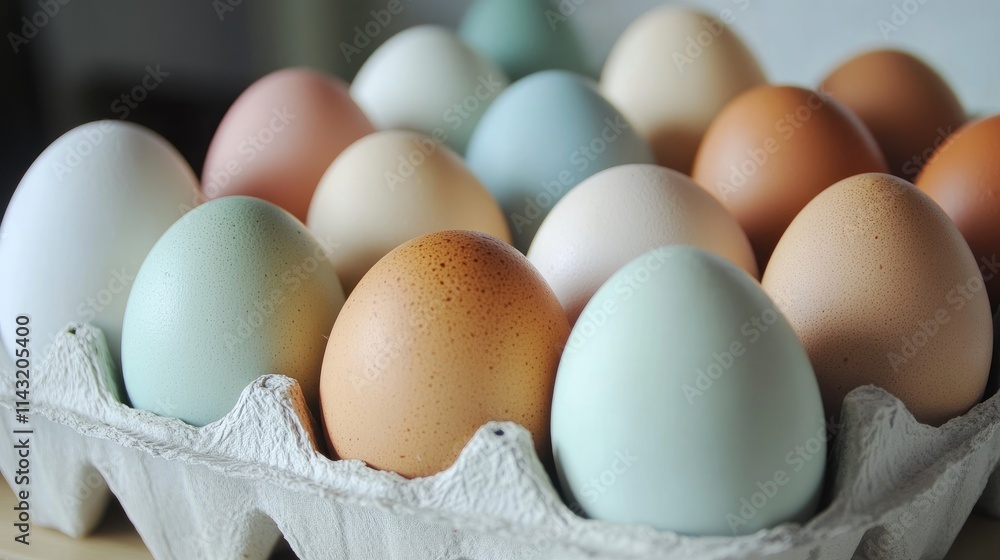 Colorful variety of natural eggs in a carton representing fresh eco-friendly farm produce. Colorful variety of natural eggs in a carton representing fresh eco-friendly farm produce.