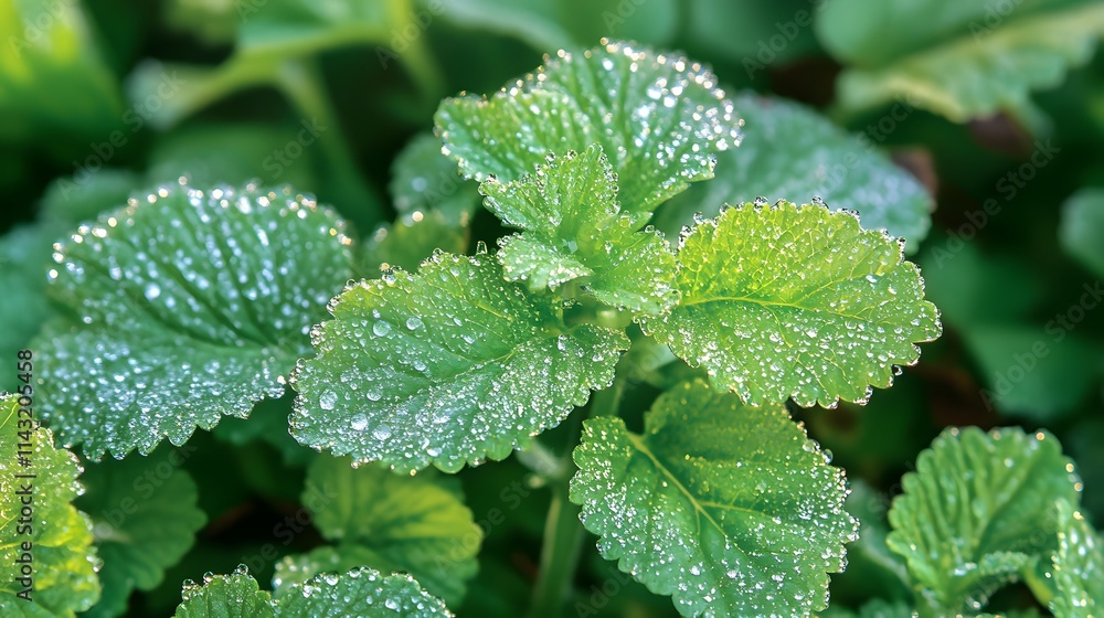 44 Close-up of dew-covered green leaves illuminated by morning sunlight, showcasing nature's beauty and freshness 44 Close-up of dew-covered green leaves illuminated by morning sunlight, showcasing nature's beauty and freshness