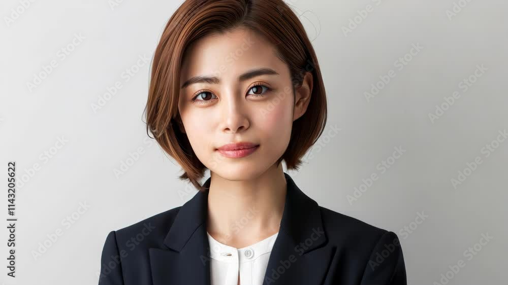 Professional Japanese announcer in a stylish suit, presenting with grace and beauty. Professional Japanese announcer in a stylish suit, presenting with grace and beauty.
