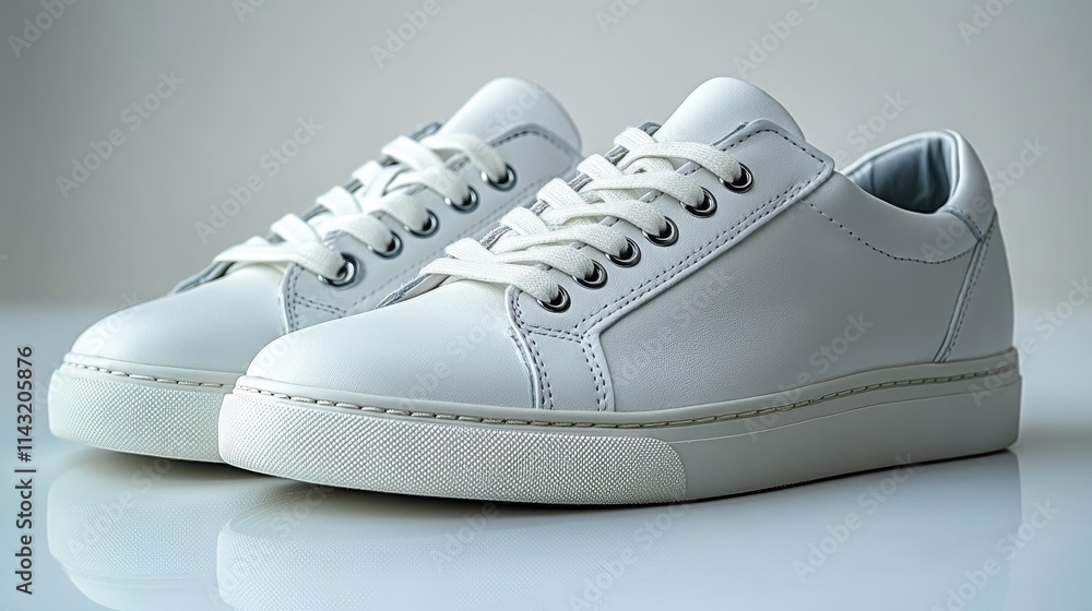 White leather women's sneakers on clean backdrop showcasing trendy athletic casual style high quality fashion footwear design White leather women's sneakers on clean backdrop showcasing trendy athletic casual style high quality fashion footwear design