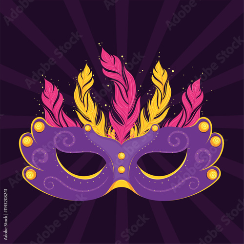 Carnival mask with pink feathers on dark Vector