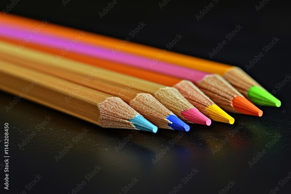 A diverse range of sharpened colored pencils gathered together A diverse range of sharpened colored pencils gathered together