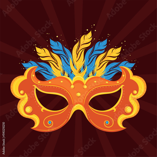 Carnival mask with pink feathers on dark Vector