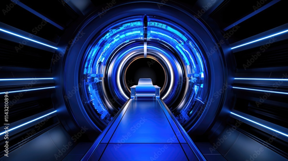 Fototapeta premium Exploring advanced technology futuristic tunnel design sci-fi environment digital art perspective