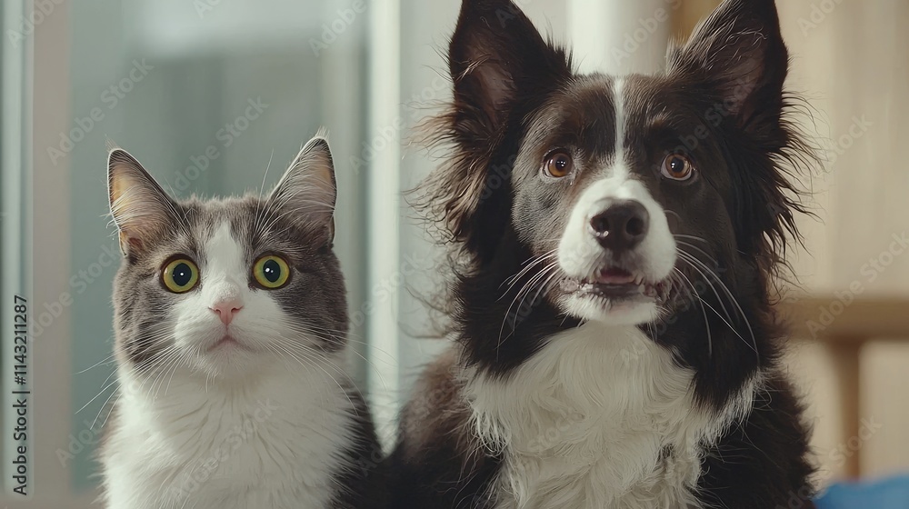 Playful dog and cat companionship cozy living room animal photography indoor close-up friendship concept Playful dog and cat companionship cozy living room animal photography indoor close-up friendship concept