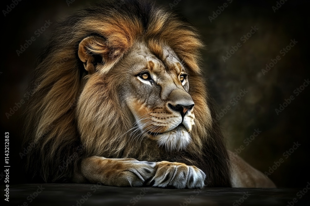 Fototapeta premium A grand lion indulging in poker in a dimly lit casino environment