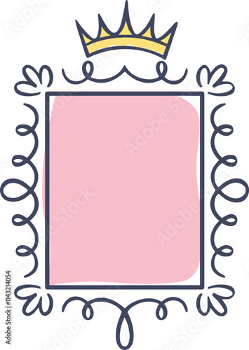 Elegant pink royal frame with crown and flourishes decorating it, perfect for invitations, cards, or any design project that needs a touch of royalty and luxury