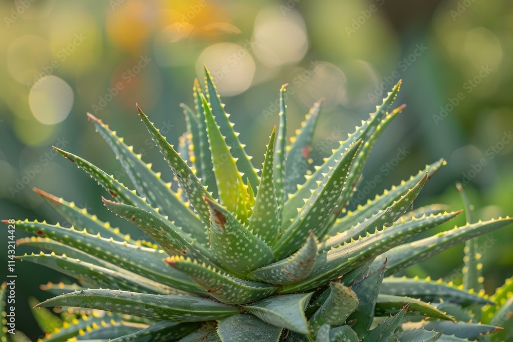 Close up of an aloe vera plant with its spiky leaves enjoying the warm summer sun Close up of an aloe vera plant with its spiky leaves enjoying the warm summer sun