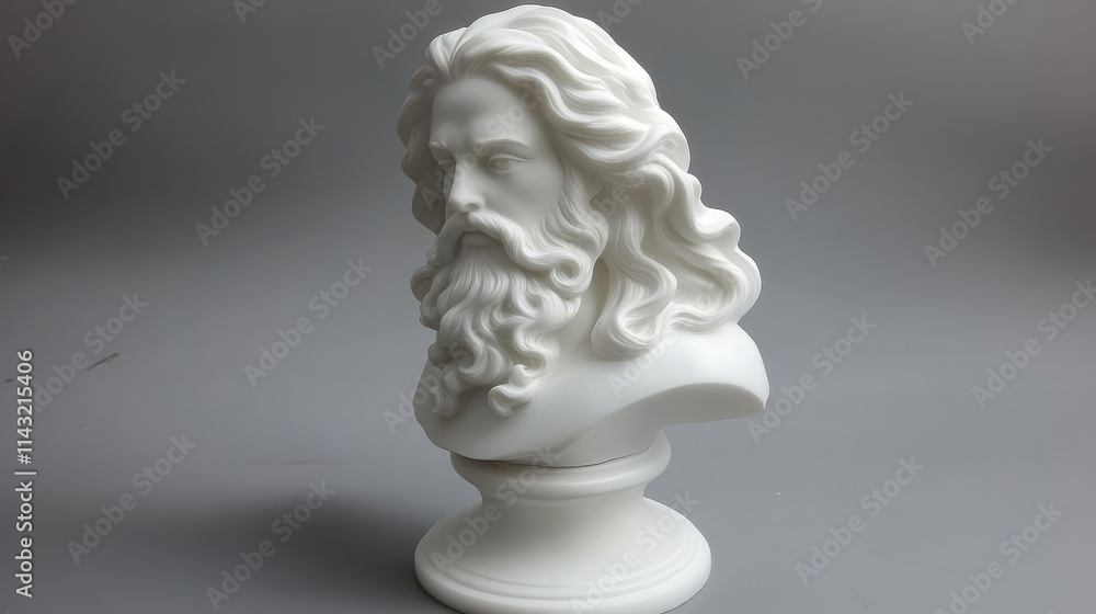 Marble captures the image of an ancient bearded man with flowing hair in a clear sky Marble captures the image of an ancient bearded man with flowing hair in a clear sky