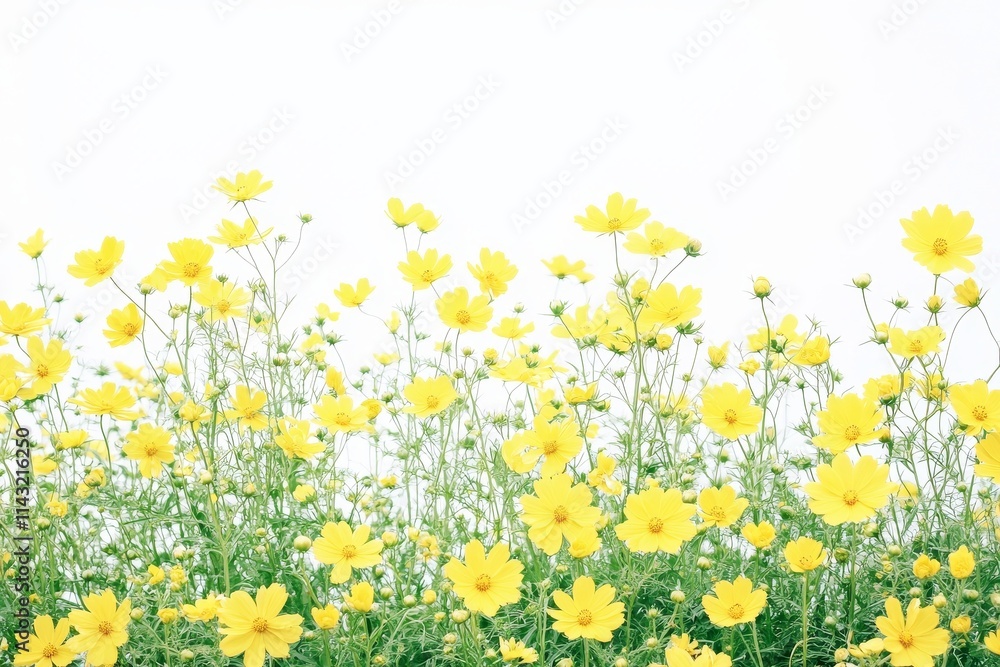 A white background adorned with a circular pattern of bright yellow flowers A white background adorned with a circular pattern of bright yellow flowers