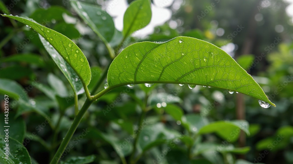 Obraz premium Leaf With Raindrops Close-Up