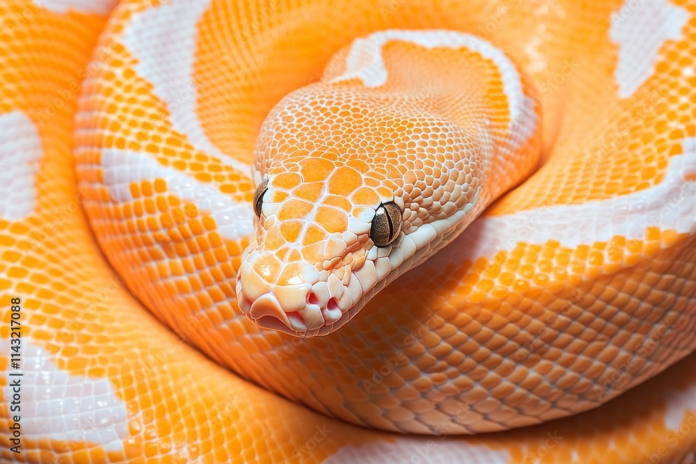 Fototapeta premium Close-up of a golden serpent with its radiant metallic scales and reptilian eyes
