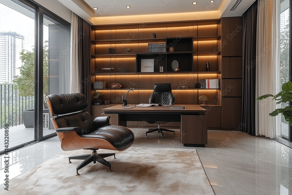 Photographie de qualité d'un bureau de travail minimaliste à domicile avec un design épuré et une ambiance productive Photographie de qualité d'un bureau de travail minimaliste à domicile avec un design épuré et une ambiance productive