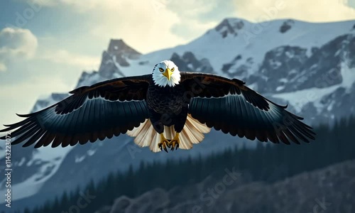 Majestic bald eagle in mid-flight showcasing strength and natural beauty photo