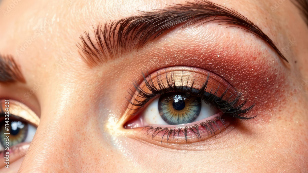 Fototapeta premium Close Up Eye Makeup in the Color of the Year Mocha Mousse, young girl