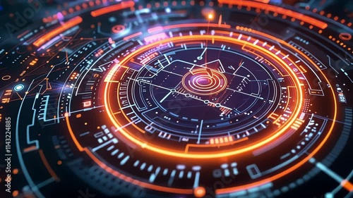 Wallpaper Mural Futuristic head up display - hud - interface showcasing complex data analysis with glowing orange and blue lines, representing advanced technology and data visualization Torontodigital.ca