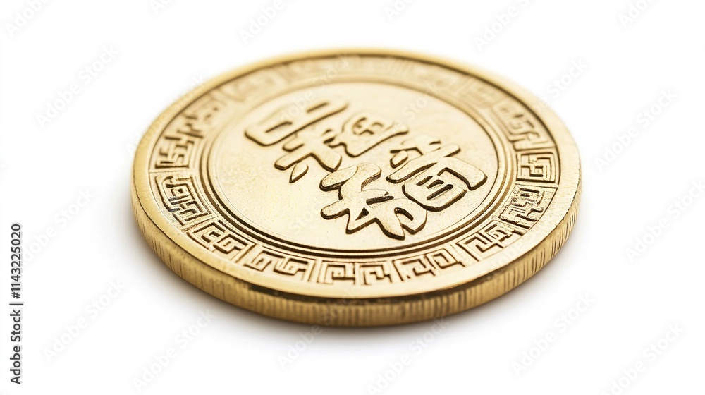 Beautiful Golden Chinese Wealth Coin with Words Beautiful Golden Chinese Wealth Coin with Words