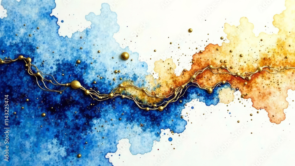 Fototapeta premium alcohol ink style illustration, abstract background, white, blue, gold