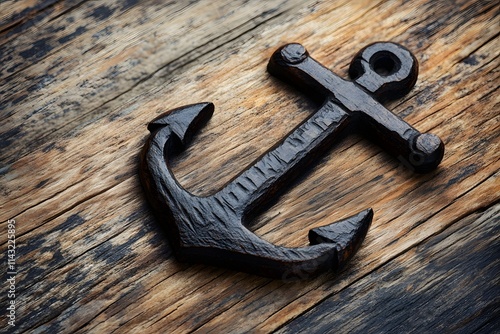 Anchor symbol on wood photo