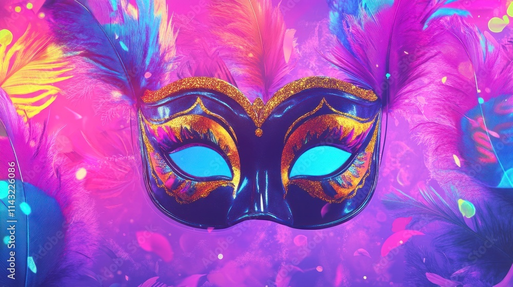 Vibrant carnival mask with feathers and bokeh lights. Vibrant carnival mask with feathers and bokeh lights.