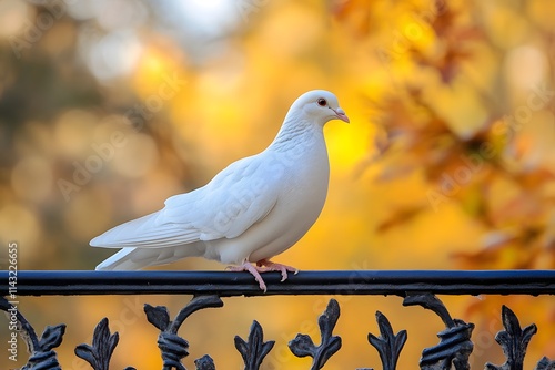 Dove resting on church fence photo