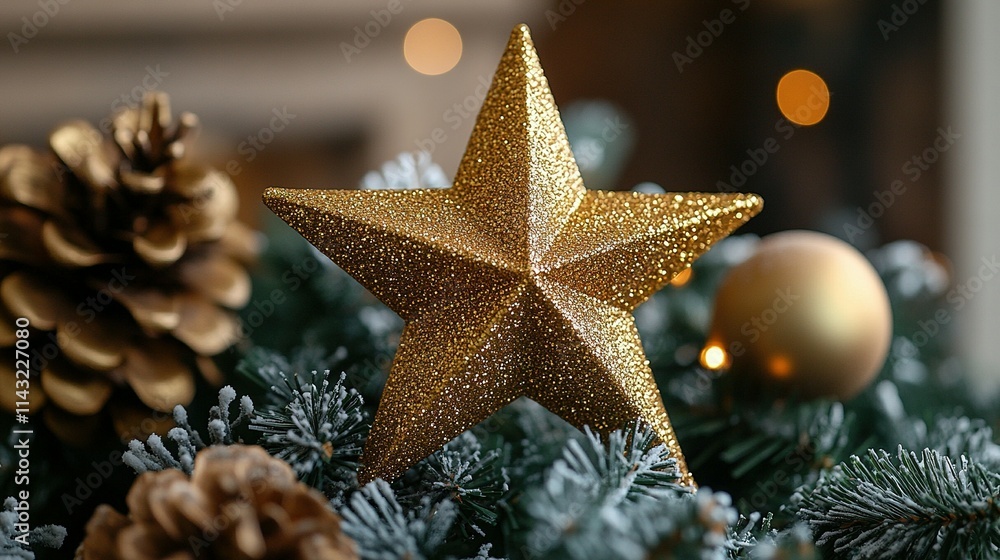 Glittering Gold Star Christmas Tree Ornament Glittering Gold Star Christmas Tree Ornament