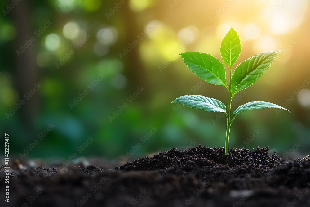 New Life, Growth, and Hope: A Tiny Sapling Emerging in the Warm Sunlight