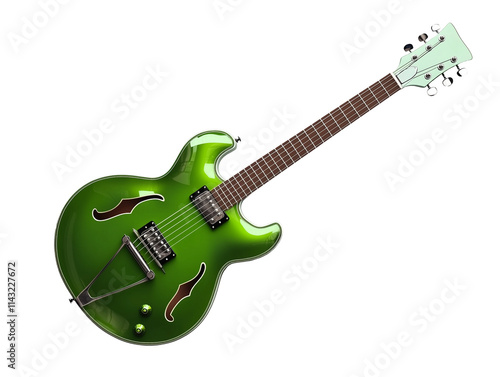 Unique green electric guitar with an elegant design and classic features suitable for various music genres photo